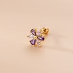 Gold color / 1 Piece Simple Series Simple Flower Titanium Steel   Gold Color Material Zircon Women's Stud Earrings Picture2